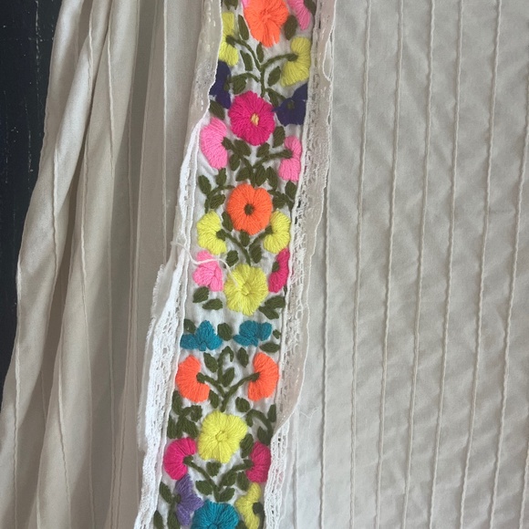 VINTAGE 70’S OAXACA Smock Midi Dress with Embroidered Flowers SZ: M/L - Picture 5 of 13